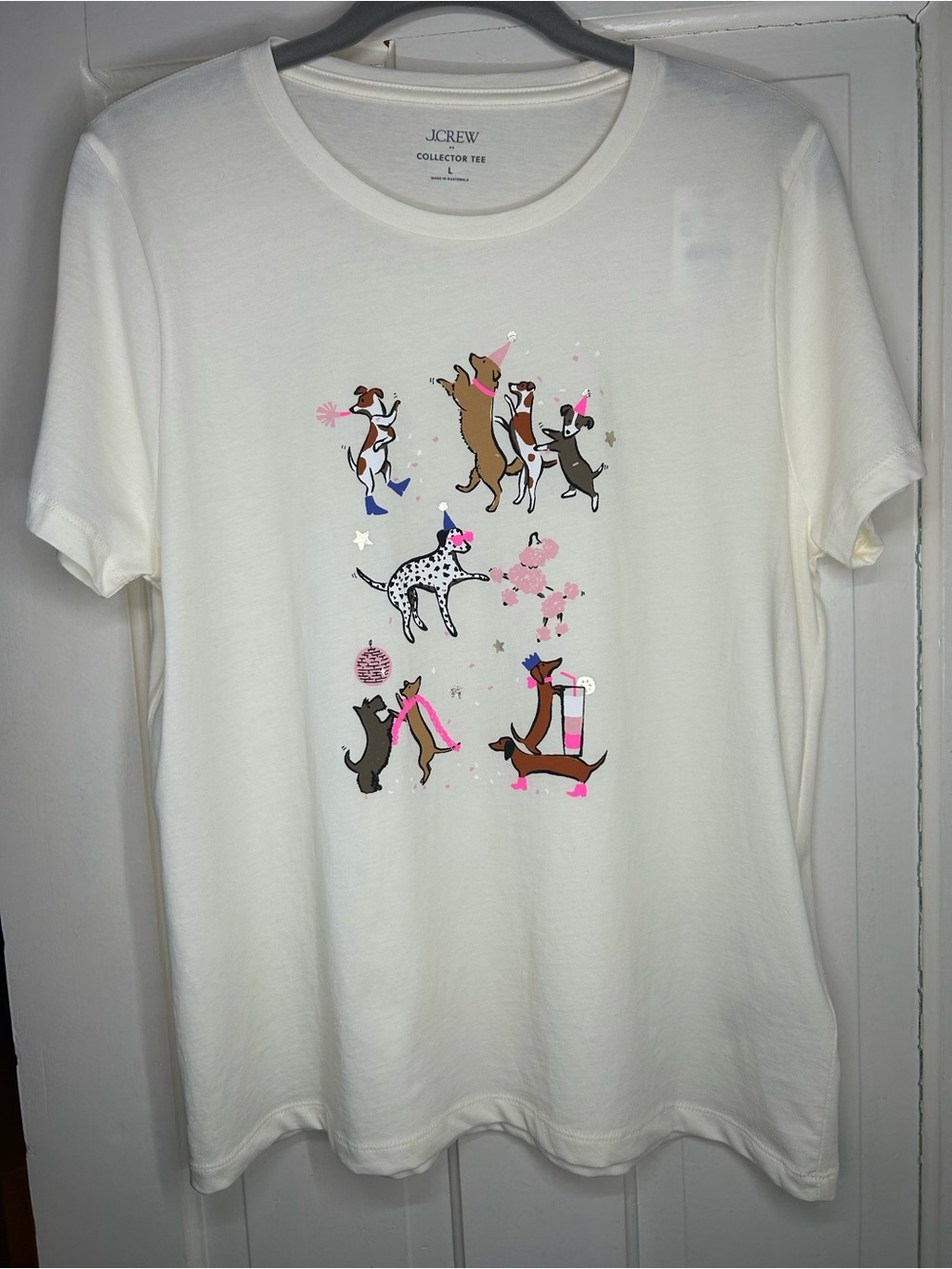 NWT J. Crew Collector “Party Dogs” Graphic Tee w Gold Metallic Details L - Picture 5 of 11